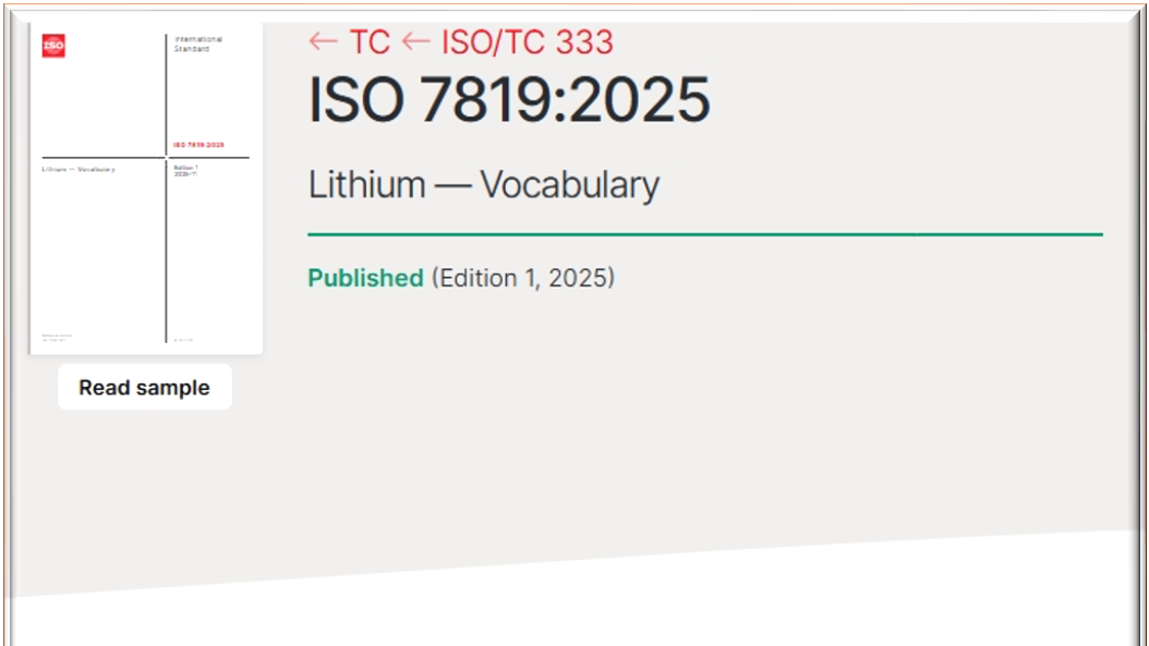 助力全球锂业互联互通:tyc86太阳集团锂业牵头造订的ISO 7819:2025《锂术语》国际尺度正式颁布